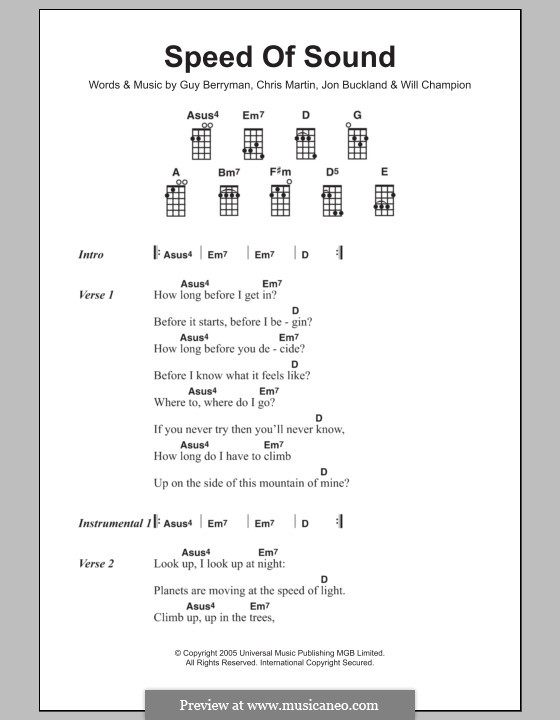 Speed of Sound (Coldplay): For ukulele by Chris Martin, Guy Berryman, Jonny Buckland, Will Champion