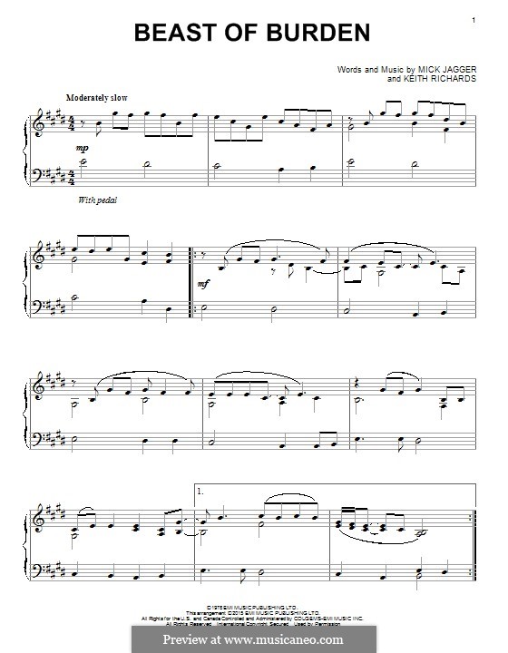 Beast of Burden (The Rolling Stones): For piano by Keith Richards, Mick Jagger
