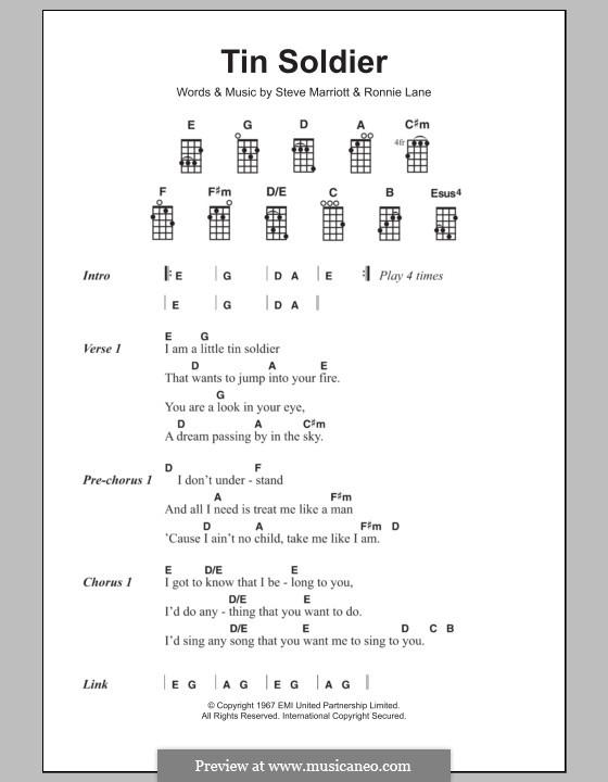 Tin Soldier (The Small Faces): For ukulele by Ronnie Lane, Steve Marriott