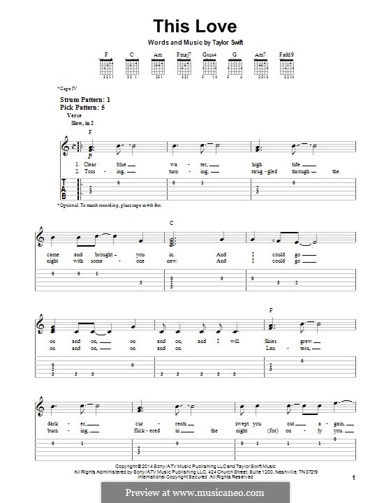 This Love: For guitar with tab by Taylor Swift