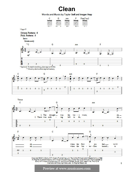 Clean: For guitar with tab by Imogen Heap, Taylor Swift