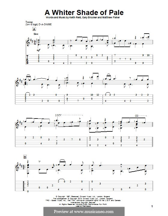 A Whiter Shade of Pale (Procol Harum): For guitar with tab by Gary Brooker