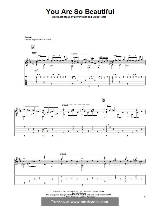 You Are So Beautiful (Joe Cocker): For guitar with tab by Billy Preston, Bruce Fisher