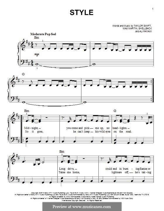 Style: For piano by Shellback, Max Martin, Taylor Swift, Ali Payami
