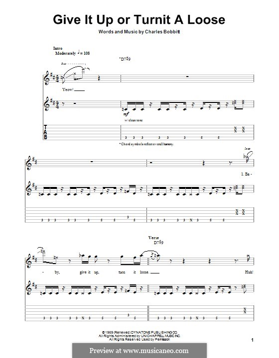 Give It Up or Turnit a Loose (James Brown): For guitar with tab by Charles Bobbitt