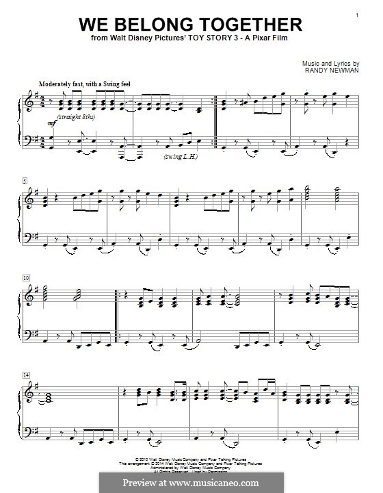 We Belong Together (from Toy Story 3): For piano by Randy Newman