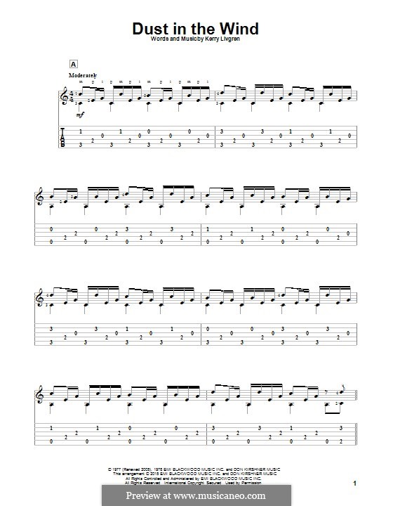 Dust in the Wind (Kansas): For guitar with tab by Kerry Livgren