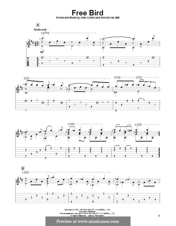 Free Bird (Lynyrd Skynyrd): For guitar with tab by Allen Collins, Ronnie Van Zant