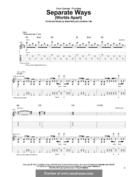 Separate Ways (Worlds Apart): For guitar with tab by Jonathan Cain, Steve Perry