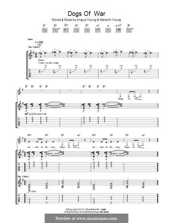 Dogs of War (AC/DC): For guitar with tab by Angus Young, Malcolm Young