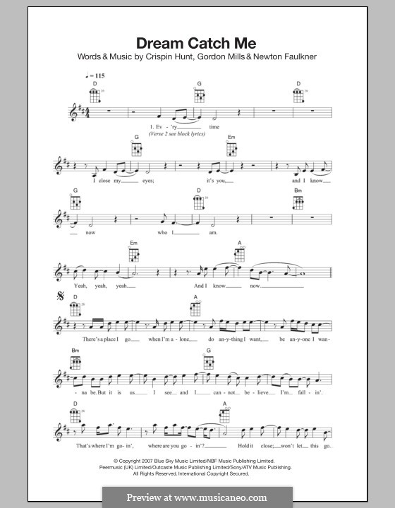 Dream Catch Me: For ukulele by Crispin Hunt, Gordon Mills, Newton Faulkner