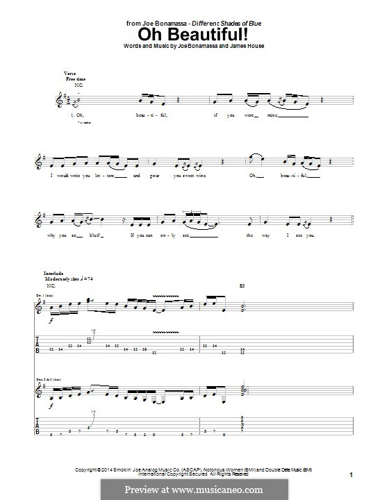 Oh Beautiful By J House J Bonamassa Sheet Music On Musicaneo