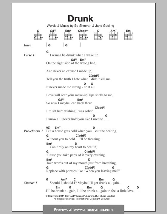 Drunk: Lyrics and chords by Ed Sheeran, Jake Gosling