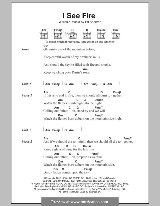 I See Fire (from The Hobbit): Lyrics and chords by Ed Sheeran