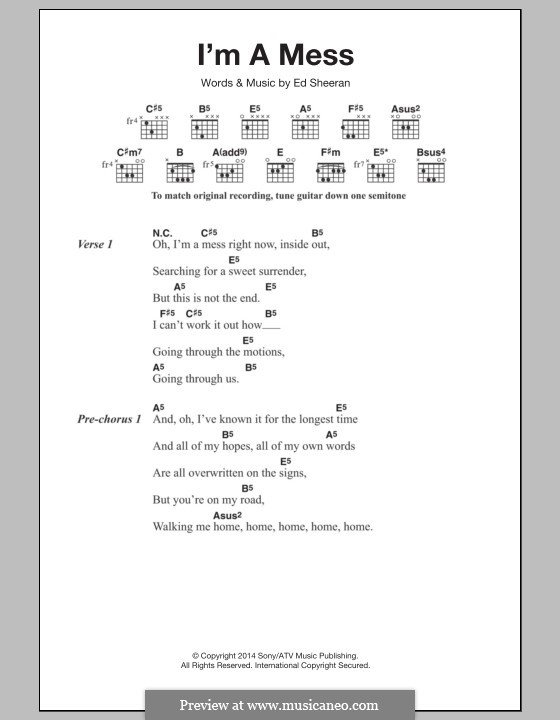 I'm a Mess: Lyrics and chords by Ed Sheeran