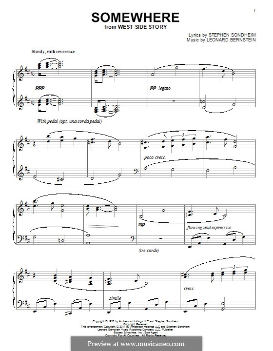 Somewhere (from West Side Story): For piano by Leonard Bernstein
