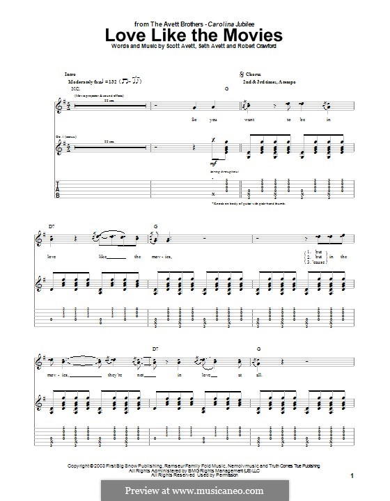 Love Like the Movies (The Avett Brothers): For guitar with tab by Scott Avett, Robert Crawford, Timothy Avett