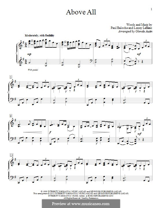 Above All By P Baloche L Leblanc Sheet Music On Musicaneo