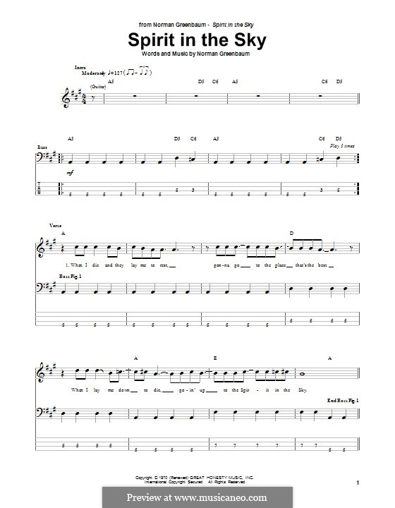 Spirit in the Sky: For bass guitar with tab by Norman Greenbaum