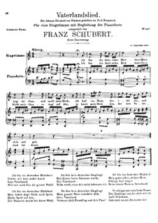 Vaterlandslied (Song of the Fatherland), D.287: First version by Franz Schubert