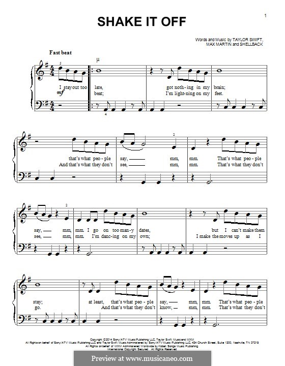 Piano-vocal version: For piano by Shellback, Max Martin, Taylor Swift