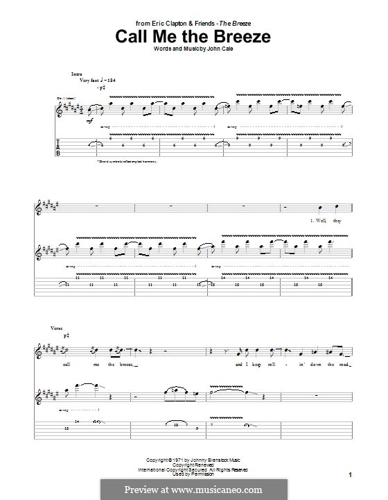 Call Me the Breeze (Eric Clapton): For guitar with tab by J.J. Cale