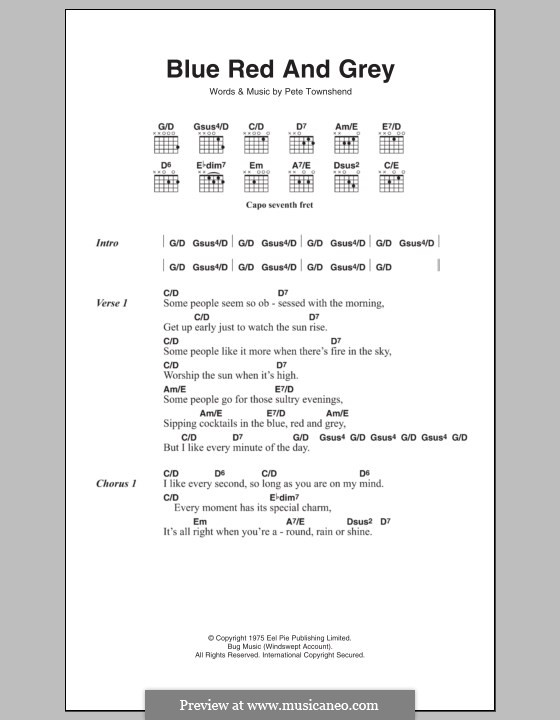 Blue, Red and Grey (The Who): Lyrics and chords by Peter Townshend