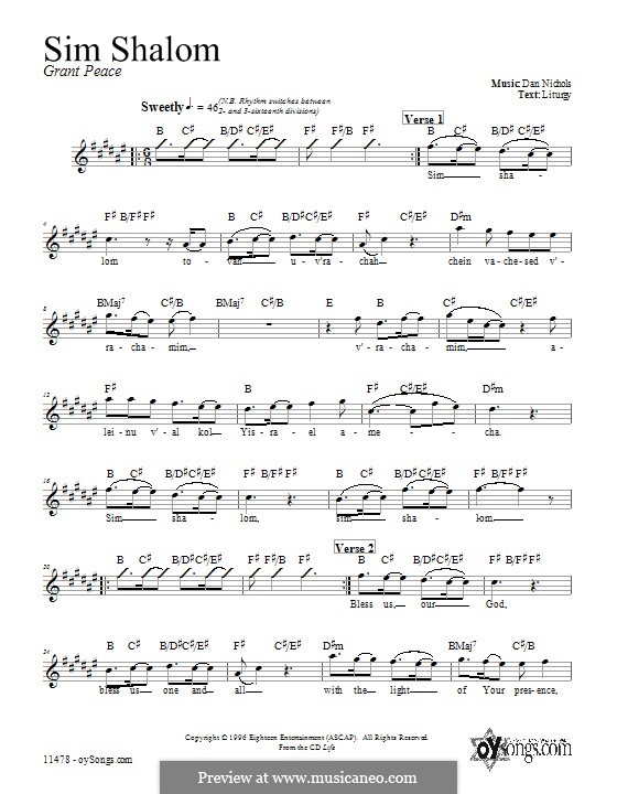 Sim Shalom by D. Nichols - sheet music on MusicaNeo
