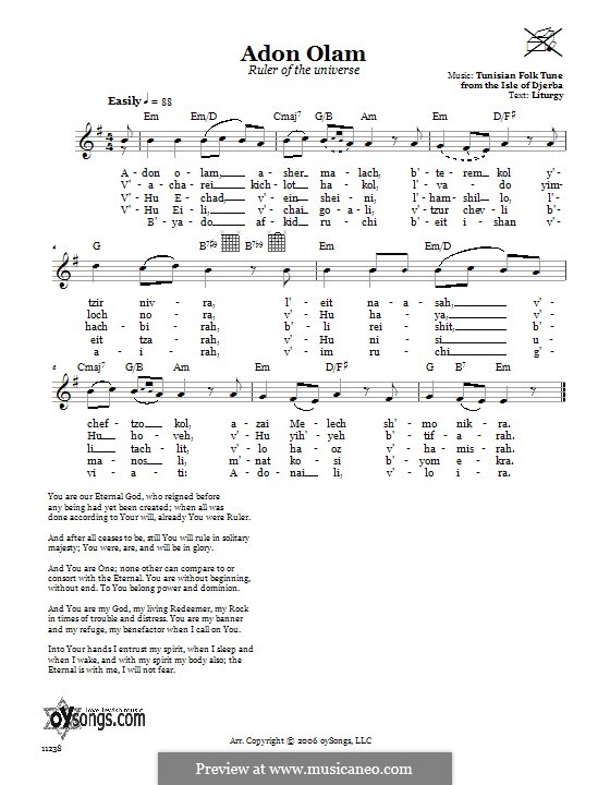 Adon Olam Master Of The Word By Folklore Sheet Music On Musicaneo