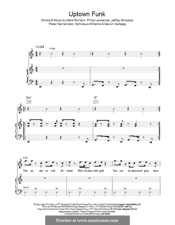 Vocal version: For voice and piano (or guitar) by Jeff Bhasker, Bruno Mars, Philip Lawrence, Devon Gallaspy, Nicholaus Williams