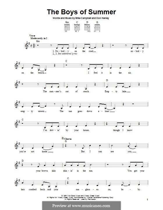 the boys of summer by m campbell sheet music on musicaneo summer sheet