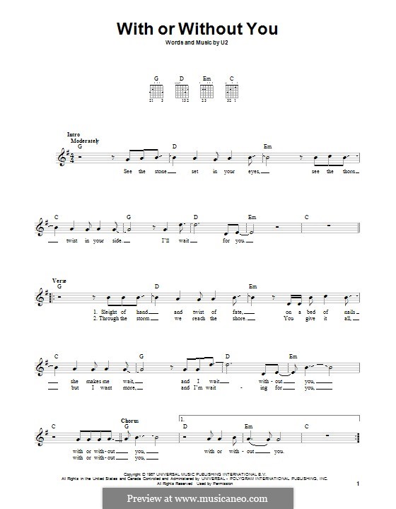 With or without You: For guitar with tab by U2