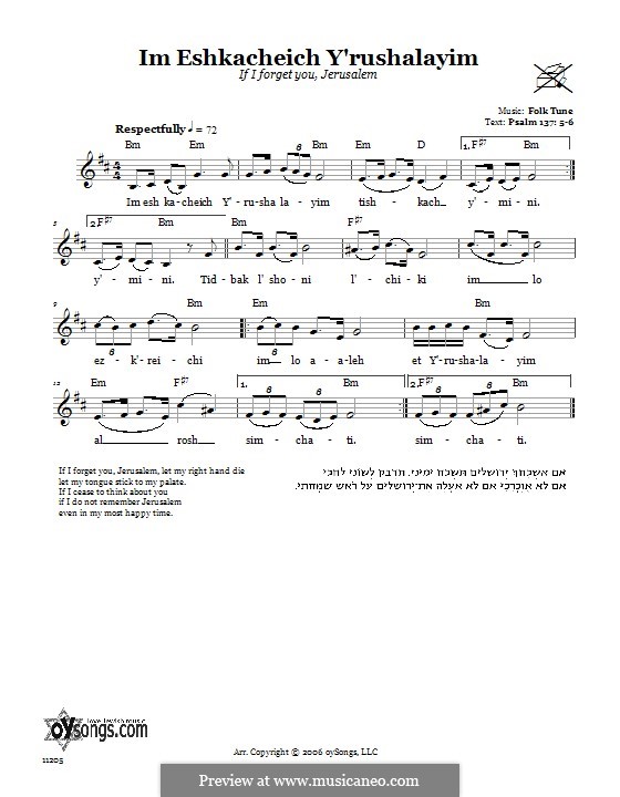 Im Eshkachech Lyrics Im Eshkacheich Y'rushalayim (If I Forget You, Jerusalem) by folklore on