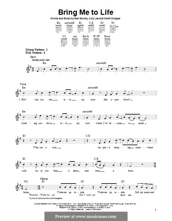 Bring Me to Life (Evanescence): For guitar with tab by Amy Lee, Ben Moody, David Hodges