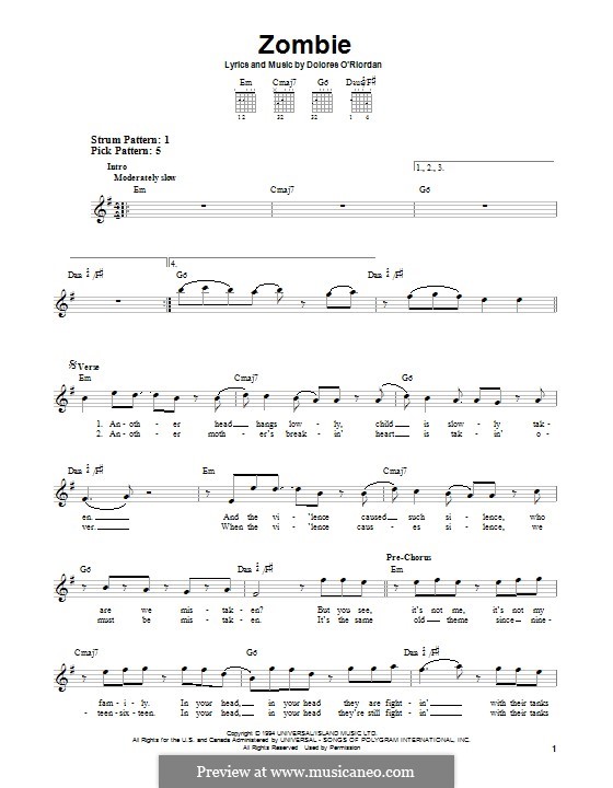 Zombie (The Cranberries) by D. O'Riordan - sheet music on MusicaNeo