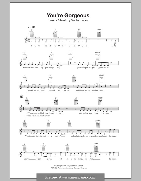 You're Gorgeous (Babybird): For ukulele by Stephen Jones