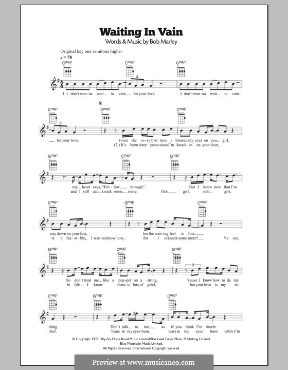 Waiting in Vain: For ukulele by Bob Marley