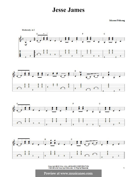 Jesse James: For guitar with tab by folklore