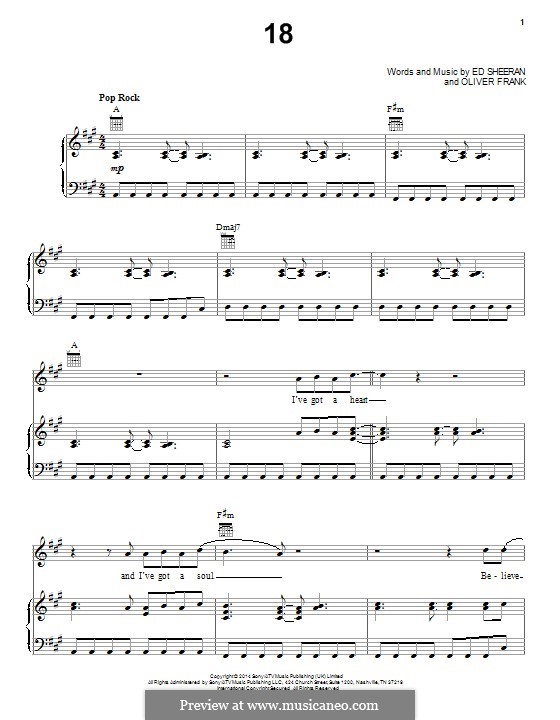 18 One Direction By E Sheeran O Frank Sheet Music On Musicaneo