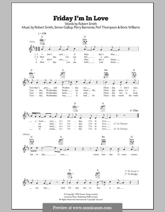 Friday I'm in Love (The Cure): For ukulele by Boris Williams, Perry Bamonte, Porl Thompson, Robert Gary Smith, Simon Gallup