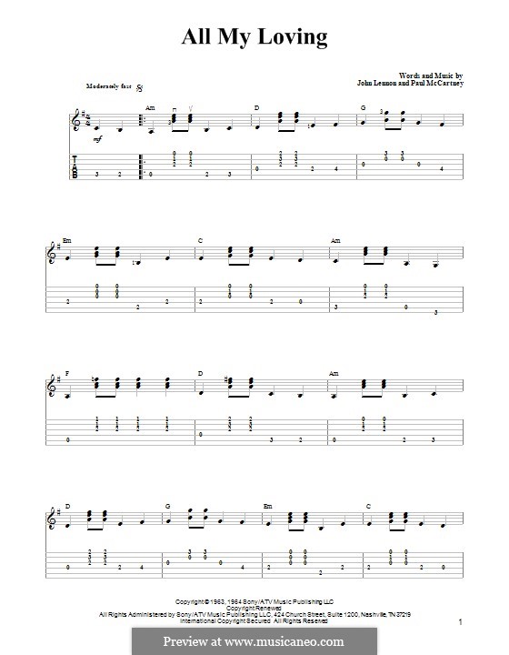 All My Loving (for guitar or piano): For guitar with tab by John Lennon, Paul McCartney