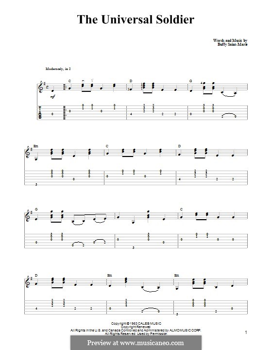 The Universal Soldier: For guitar with tab by Buffy Sainte-Marie