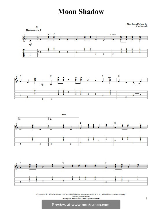 Moonshadow: For guitar with tab by Cat Stevens