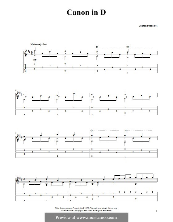 One instrument version: For guitar with tab by Johann Pachelbel