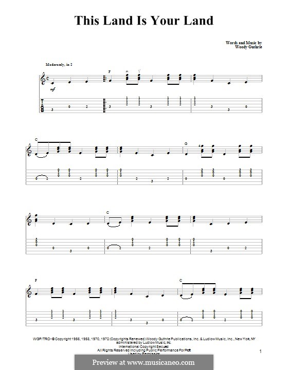 This Land Is Your Land (The New Christy Minstrels): For guitar with tab by Woody Guthrie