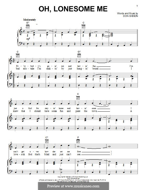 Oh, Lonesome Me: For voice and piano (or guitar) by Don Gibson