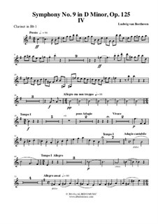 Movement IV: Clarinet in Bb 1 (Transposed Part) by Ludwig van Beethoven
