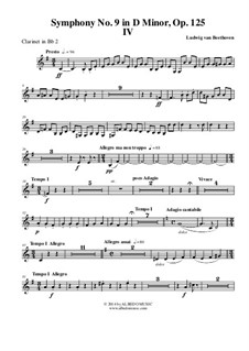 Movement IV: Clarinet in Bb 2 (Transposed Part) by Ludwig van Beethoven