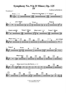 Movement IV: Trombone in Tenor Clef 1 (Transposed Part) by Ludwig van Beethoven