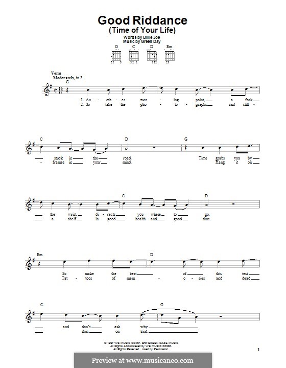 Good Riddance (Time of Your Life): For guitar with tab by Billie Joe Armstrong, Tré Cool, Michael Pritchard